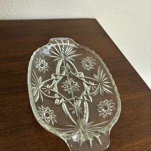 Vintage Crystal Serving Relish Dish - Clear Starburst Pattern
